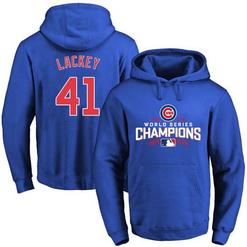Cubs #41 John Lackey Blue 2016 World Series Champions Pullover MLB Hoodie - Click Image to Close